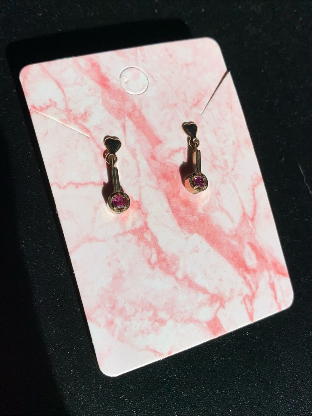 Gold Heart Drop Earrings with Pink Crystal